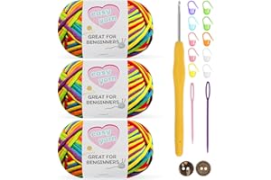 NISSARY Chunky Crochet Yarn 3-Pack 50g - Cotton Yarn for Beginners with 3.5mm Hook - Thick Wool Amigurumi Starter Kit