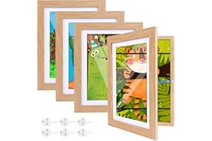 Camiraft 6 Stück Kinder Kunstrahmen Frontöffnung,A4 Holz Bilderrahmen Kinderzeichnungen,Befüllbar Bilderrahmen Kunst Fotorahmen Zum öffnen,Kunstfotorahmen für Kinder,Wechselrahmen Aufklappbar