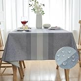 Light Grey Tablecloth 140 x 240 cm Stain Resistant Linen Look Rectangular Waterproof for Dining Room, Outdoor Garden, Parties