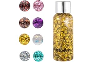 AUBEIFOU Lentejuelas de sirena con purpurina líquida,Body Glitter Gel, Sombra de ojos, gel para el cuerpo, festival, purpurina, cosméticos, para el pelo, maquillaje de larga duración, brillo de 30 g Oro