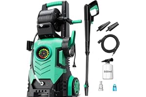 FOTING Hidrolimpiadora de Alta presión Regulable 100–200 Bar, 280–500 l/h, Pantalla táctil 8 Niveles, cañón de Espuma y boquillas Ajustables, Pressure Washer para Coche, Vallas y entradas, Azul