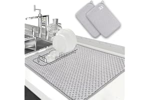 LIBRNTY 2 pezzi Tappetino scolapiatti assorbente,Tappetino Per Asciugare piatti,Tappetino spugna cucina,tappetino assorbente per lavare bicchieri,piatti e tazze,lavello e stoviglie 38 x 50 cm