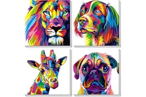 Lxmsja 4 Pack Animales Coloridos Pintar por Numeros Niños Adultos con Marco, DIY Cuadros para Pintar por Números, Pintar con Numeros Adultos Niños, Pintura Acrilica Manualidades Adultos, 20x20cm
