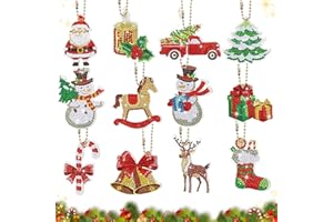 BAISHUWU Diamond Painting Llaveros Navidad, 12 Piezas 5D Pintura Diamante Llavero Navidad, Diamond Painting Navidad Keychain Colgante, DIY Llaveros Navidad, para decorando árboles de Navidad