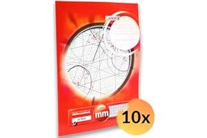 LANDRE Landré Millimeter-Block A3, 80 g/m² Papier, 20 Blatt Kopfgeleimt, Linienfabe rot, 10 Stück
