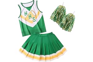 Aepotumn Chrissy Cheerleader Outfit Girls Dress Cheerleader Costume with Poms Poms Hawkins Tigers for Kids 4-12 Years