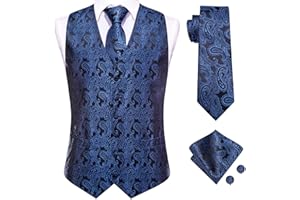 Dubulle Mens Vest and Tie Set Waistocat Necktie with Pocket Square Cufflinks