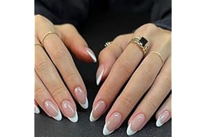 MrCuvaryas Press on Nails - 24 szt. francuskich sztucznych paznokci do naklejenia, sztuczne paznokcie do naklejenia, akrylowe, pełne pokrycie, dla kobiet i dziewcząt (biały migdał, 12 rozmiarów)