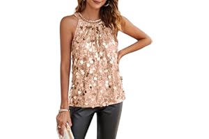 GRACE KARIN Women Sparkly Halterneck Sequin Vest Sleeveless Party Top for Night Out