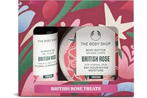 The Body Shop British Rose Treats Christmas Gift Set (Shower Gel 60ml + Body Butter 50ml), Festive Floral Duo with Rose Extract, Refreshing Cleanser & Velvety Moisturiser for Soft Skin, Vegan