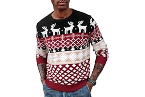 Terecey Suéter Navideño Hombre con Renos y Árbol de Navidad Jersey Navidad Punto de Cuello Redondo y Manga Larga para Invierno y Christmas