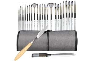 JOY & INSPIRATION Set di 24 Pennelli Acrilici Pennelli Sintetici per Artisti di Alta Qualità con Custodia per Pennellis e Palette Set di Pennellis per Pittori Adatti per Pittura Acrilica Acquerello Pittura a Olio (24)