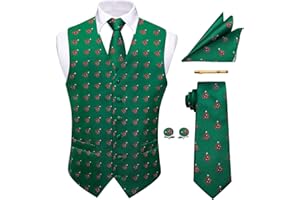 YourTies Waistcoat for Men Silk Jacquard Floral Paisley Vest Necktie Pocket Square Cufflinks Tie Clip Wedding Formal