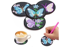 MINGSH 4 Pcs Diamond Paintings Coasters, DIY Coasters Small Diamond Painting Kits for Beginners, Adults & Kids Diamond Art Craft Supplies Christmas Home Decor(without iron holder)