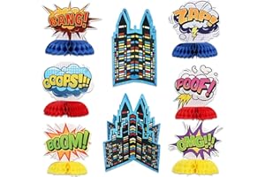 SAVITA 8pcs Hero Themed Party Decorations, Colorful 3D Tables Honeycomb Centerpieces Table Top Honeycomb Ornament for Birthday Baby Shower Party Decorations Supplies