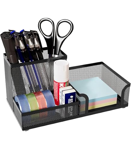 EasyPAG 7 Compartiments Métal Organisateur de Bureau Range Bureau Rangement Bureau Pot à Crayon Porte Stylo avec Tiroir,Turquoise
