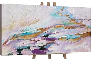 YS-Art Abstrakt Acryl Gemälde auf Leinwand handgemalt Abstraktion V Wandbilder Wohnzimmer Moderne weiß Violette braun Wohndekor Bilder echte Kunst 120x60 cm