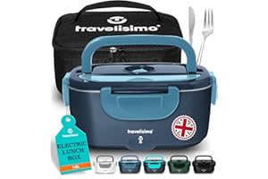 TRAVELISIMO Heated Lunch Box 80W Electric Lunch Box Food Heater 1.5L Portable Food Warmer for Travel & Office, 12V/24V/230V Heated Lunch Boxes for Adults, Stainless Steel Truck & Car Electric Lunchbox