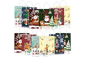MZJAUVF Sacchetti Regalo Natale, 12 PCS Buste Regalo Natale, Sacchetti Natalizi con Manici, Sacchetto Regalo Natale con Etichette, Sacchetti Regalo Natale Grandi per Cioccolatini, Caramelle, Regali
