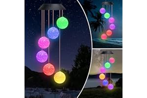 Larkumio Solaire Carillon a Vent Exterieur LED pour Decoration Jardin, Étanche Carillon éolien pour Femme Maman avec Lumières LED à Changement de Couleur pour Porche Fête Balcon Cour Maison, Boule