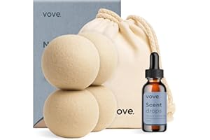 Vove Natural Hemp Tumble Dryer Balls 4 Pack with Customisable Scent Drops & Essential Oil Blend – 5X More Absorbent Than Wool – Natural Softener, Cuts Creases & Static – Reusable