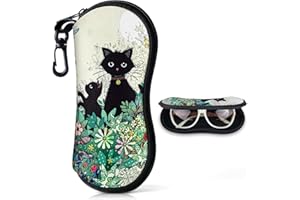 PLAYEXEN Etui Lunettes, Etui a Lunette Souple en Néoprène pour Femmes&Hommes, Porte Lunettes de Protection Rangement Lunettes de Soleil avec Fermeture Eclair, étui Lunettes avec Mousqueton
