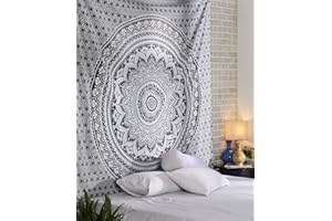 RAJRANG BRINGING RAJASTHAN TO YOU Hippie Tapiz - Gris Mandala Bohemio Colgar en la Pared Psychedelic Tapestry Wall Hanging Tapestries - Gris - 228 x 213 cm