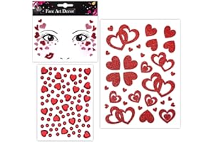 LUCKEEY Gesichtstattoo Karneval, Glitzer Köln Tattoos Aufkleber Gesicht, Face Fake Tattoo Herz Sticker Klebetattoos, Rot Glitzersteine Gesicht, Amor Kostüm Damen Fasching Valentinstag Schminke Accessoires
