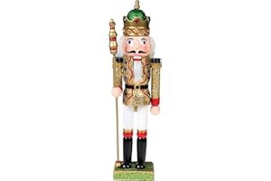 Clever Creations - Traditioneller Nussknacker-König - Festliche Weihnachtsdeko - perfekt für Regale & Tische - 100 % Holz - goldfarbener und grüner Glitzer - 30,5 cm