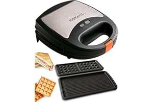 Homend Toastbuster 2-in-1 Panini Press & Waffle Maker, 750W, Non-Stick Removable Plates, Dishwasher-Safe, Compact Vertical Storage, Dual Indicator Lights, Stainless Steel