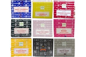 Satya Mixture Incense Cone x9 pack of Agarbatti, Citronella, Dragons Blood, Palo Santo, Positive Vibes, Rose, Sandalwood, Super Hit, White Sage by SAMASIA