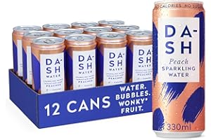 DASH Water Pêche – 12x Eaux pétillantes aromatisées à la pêche. SANS Sucre, SANS Édulcorant, SANS calories – Infusées avec des Fruits rejetés (12x330ml)