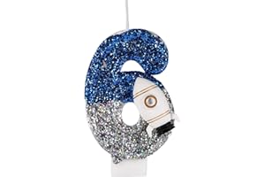 LYREH Świeczka Urodzinowa Statku Kosmicznego, Dekoracje Urodzinowe Astronauty Kosmicznego Błyszcząca Świeca z Numerem Astronauty Dekoracje na Tort Kosmiczny na Imprezę Tematyczną (6)