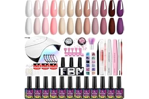 ‎PHOENIXY Phoenixy UV Nagellack Set mit UV Lampe 36W, 12 Farben UV Gel Nagellack Starterset Set mit Base Coat und Top Matte Coat Gelnägel Starterset Rosa Nude Maniküre Set