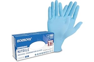 BORNOVA Gants jetables medical Gant nitrile S Bleu- Sans Latex EN375 et EN455 gant jetable gants menage gants cuisine - gants alimentaire cuisine jetable - gants nettoyage - LOT DE 100 - S