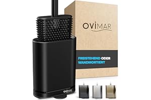 ovimar Brosse WC plate Abeloya en noir, avec support ventilé, avec fixation murale en option dans la salle de bain