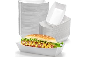 Lyellfe 200 Pack Paper Food Boats, 3 Lb Disposable Hot Dog Trays, Grease-Proof White Kraft Take Out Food Serving Boat Holder for Party, Snack, French Fries, Concession Stand