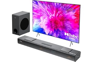 Hiwill 3.1.2CH Barra de Sonido TV, Dolby Atmos Soundbar Home Cinema Surround, 2 Up-Firing, 2 Side-Firing, PC Barra Sonido con 5.25'' Subwoofer con Cable, 400W de Potencia Pico, eARC/Opt, Nimbus A312