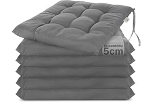 ‎BRANDSSELLER Brandsseller 6er Set Stuhlkissen 40x40x5 cm Sitzkissen Polster Stuhlauflage mit Haltebändern Dekokissen für Indoor Outdoor gesteppt - Dunkelgrau