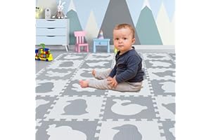 Yostrong® EVA Espuma Alfombra Puzzle Suelo Bebe Acolchada | Alfombra Gateo Bebe | Manta Gimnasio Juegos Bebes. 18 Piezas Frutas Puzzles con Borde Recto. Blanco, Gris Claro. YOP-51(AL) b18S18