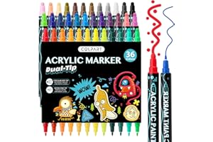 ‎COLPART Acrylstifte für Steine Wasserfest 36Acrylfarben Stifte Bemalen Dual Tip Acrylic Paints Permanent Multimarker Steine Zum Acrylmarker für Holz, Leinwand, Glas, Papier, Keramik