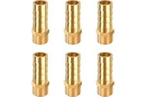 ELEGRIP Filettatura Tubo Connettore in Ottone, 10mm Barb x 1/8" Maschio Connettori per Tubi, Raccordo Portagomma Adattatore con Fascetta per Acqua, Gas, Aria (6 Pezzi)