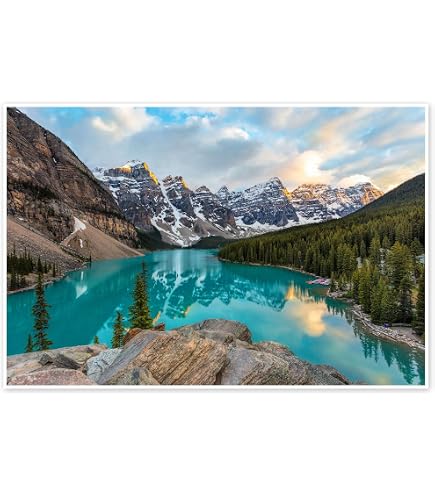 Tableau Sur Toile Lac Fantastique Journée Ensoleillée Montagne - 170x80cm 5 Panneaux