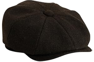 Gamble & Gunn Shelby' Flat Cap Herringbone Vintage Style Baker Boy Cloth Hat Button Top