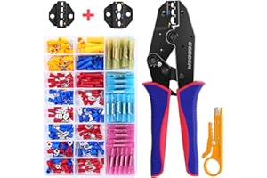 CGBOOM Crimpzange Kabelschuhe Set, Crimpzangen Aderendhülsenset mit 200 Stück Kabelschuhen und 100 Stück Stoßverbinder, Crimpzange mit 1 Ersatzteil für 0,5-6mm² Kabelschuhe