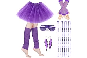 M MUNCASO 80s Fancy Dress Costume, 1980s Fancy Party Costume Set Adult Tutu Skirt with Leg Warmers Fishnet Gloves Neon Necklaces Bead Lighting Earrings Sunglasses for 80s Retro Party