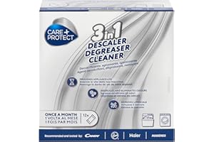 CARE + PROTECT Limpiador Lavadora/Lavavajillas 3 en 1 Eliminador de cal, Desengrasante, Limpiador higiénico, Universal, 12 sobres para 12 meses