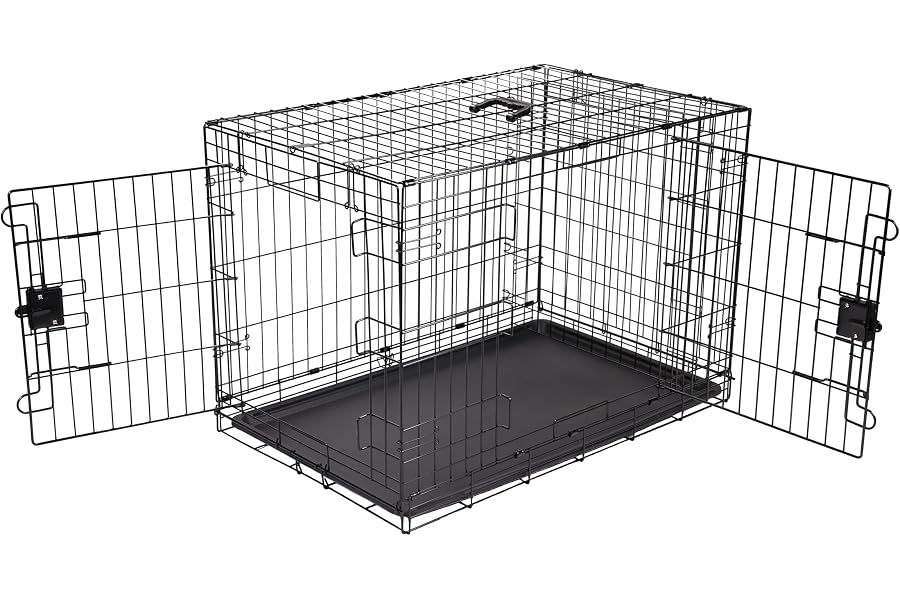 Amazon Basics Jaula para perro de alambre metálico, Duradero,Plegable con bandeja, doble puerta, negro, 91 x 58 x 64 cm (L x 