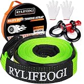 RYLIFEOGI Sling 10 Ton (22,000 lbs), 5mx5cm Rope for Car Trailer | with 2 Shackles 2 Heavy Duty Gloves for SUV Vehicle (Green