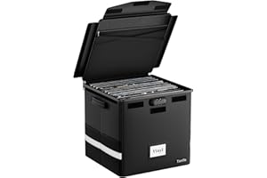 Tamfile Vinyl Record Storage Box, Fireproof Vinyl Record Storage Case with Lock & Waterproof Zipper, Collapsible Portable LP Organiser Holds up to 100+ 12" Records for Collecting Valuable Album, Black